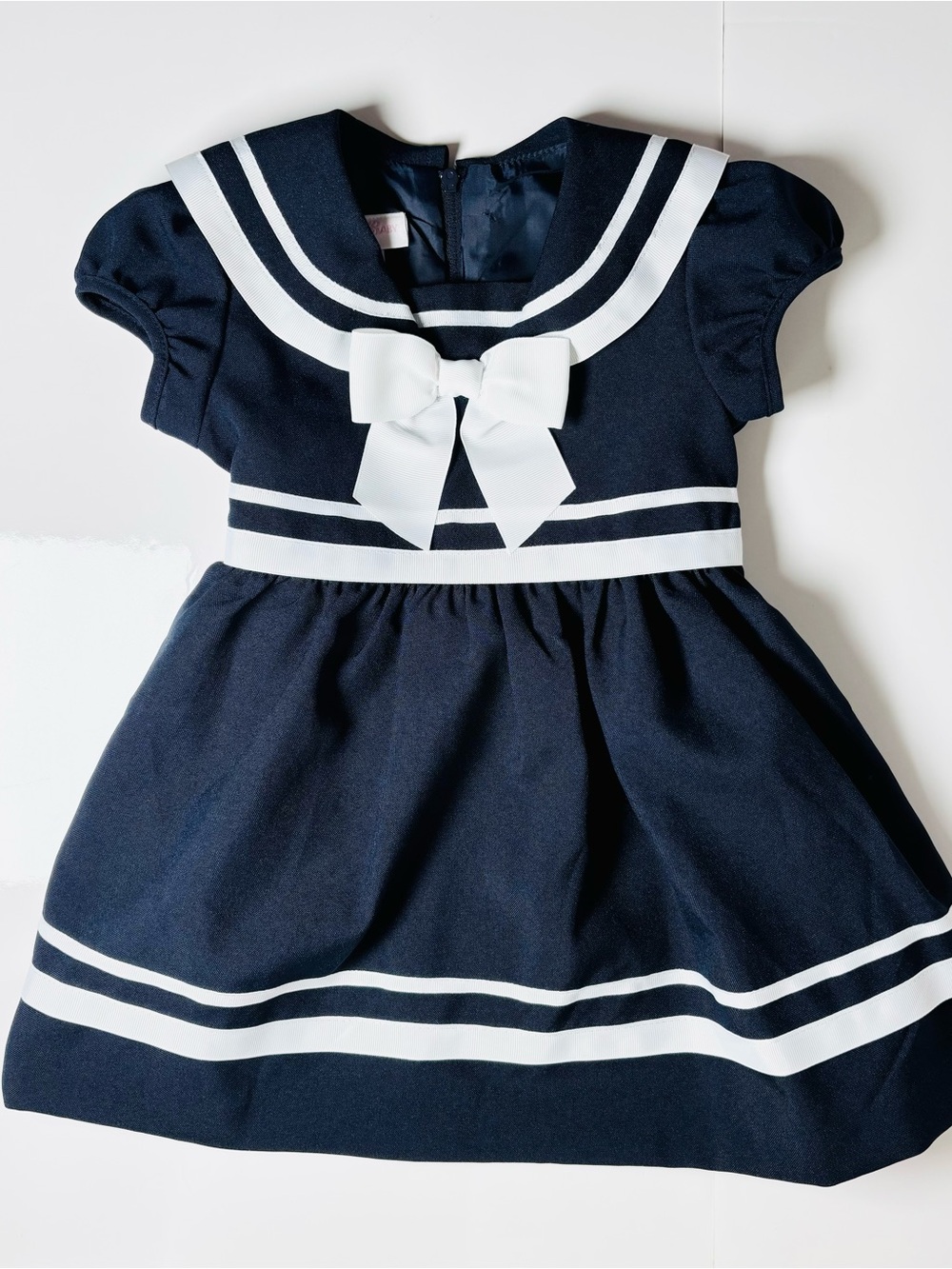 Bonnie Baby Girls Navy Blue Sailor Bow Dress 18M Vintage Style Coquette